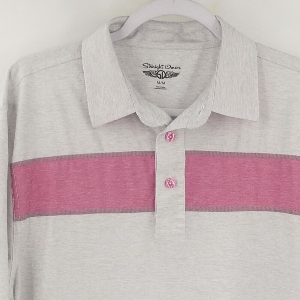 Straight Down Performance Men's‎ Medium Golf Polo Shirt Gray Pink